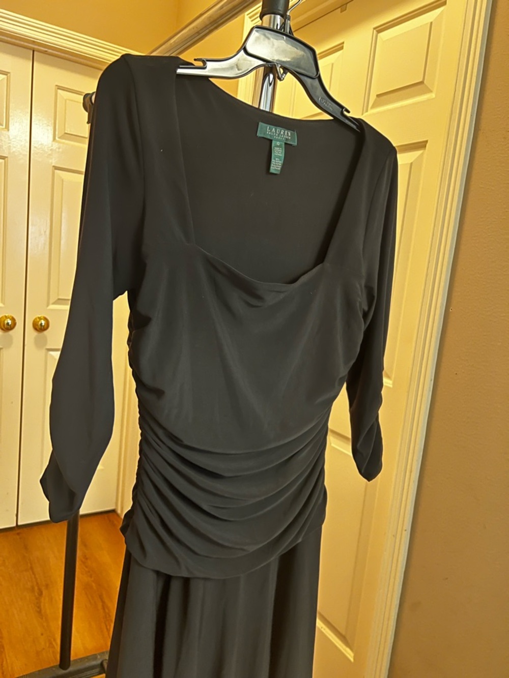 Ralph Lauren Black Draped Ruched Long-Sleeve Dress